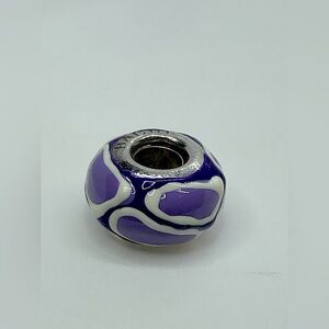 Bacio Italy 925 Sterling Silver Purple & White Murano Glass Bead Charm | OS